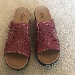 Red leather Clarks sandals